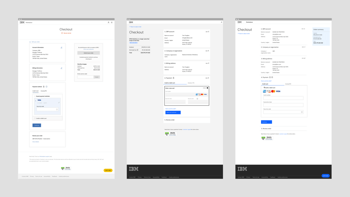 Checkout screen in January 2020, April 2020, and the future design